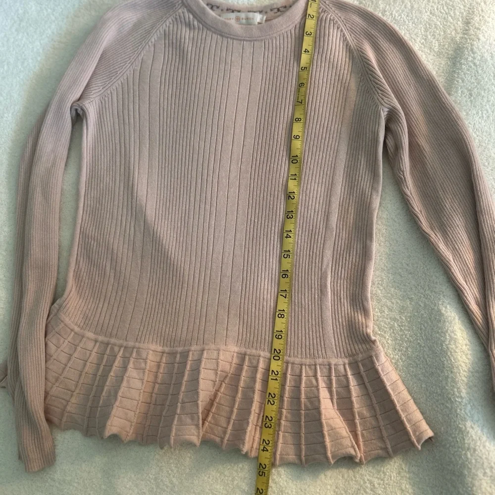 Tory Burch Ribbed Ballet Pink Peplum Sweater Silk/Cashmere Blend Large - Picture 10 of 15